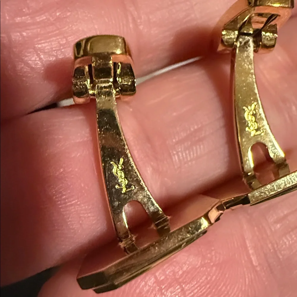 YSL Authentic Silver and Gold Cufflinks with Tie Clip